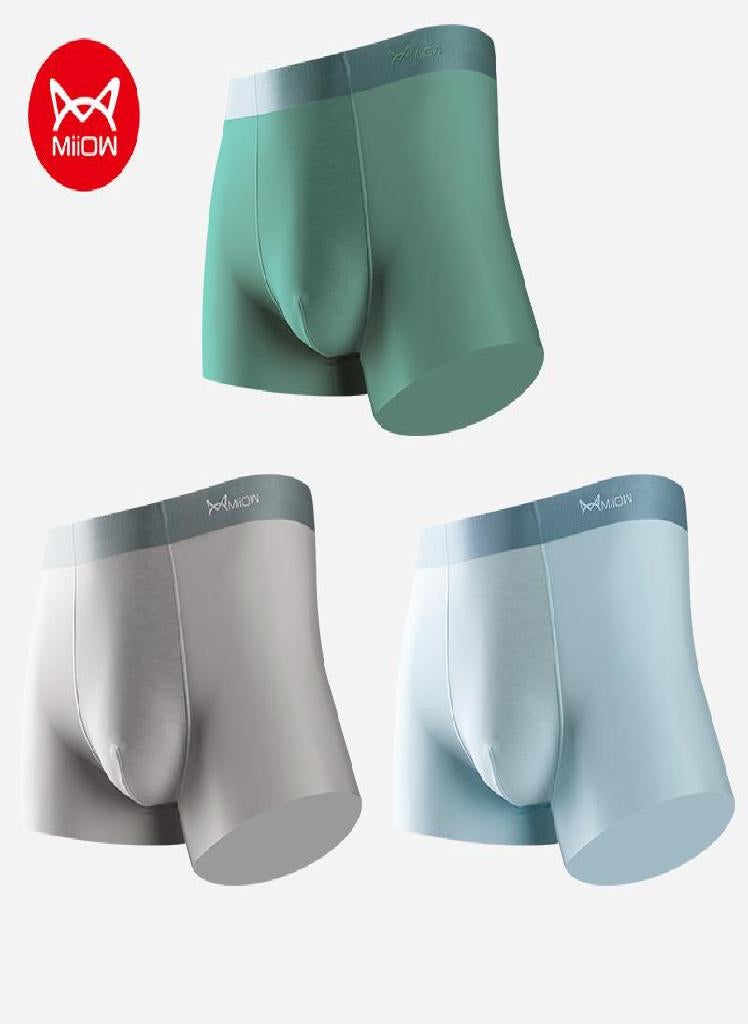 3Pcs Men's Ice Silk Flat Corner Traceless Thin Graphene Antibacterial Crotch Four Corner  Breathable Shorts