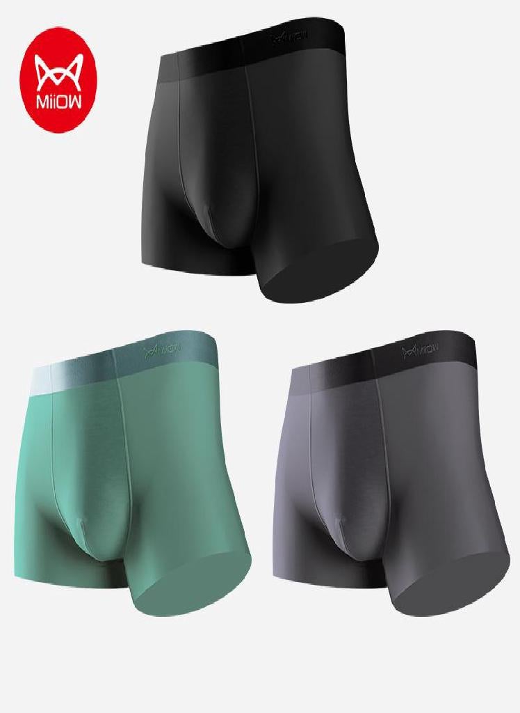 3Pcs Men's Ice Silk Flat Corner Traceless Thin Graphene Antibacterial Crotch Four Corner  Breathable Shorts