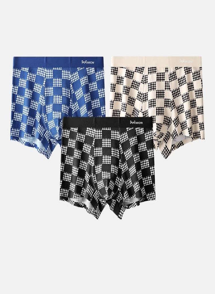 3pcs  Modal Men's Underwear AAA Antibacterial Oversized Checkered Underwear Boxing Shorts