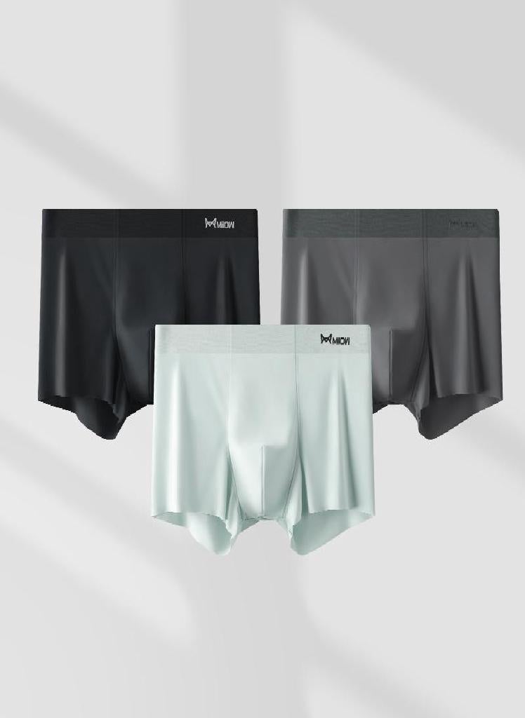 3Pcs Ice Silk Man Underwear Boxer Metal Fiber Antistatic Men Underpants Seamless Cut Hem Men's Panties Boxers Shorts Trunk