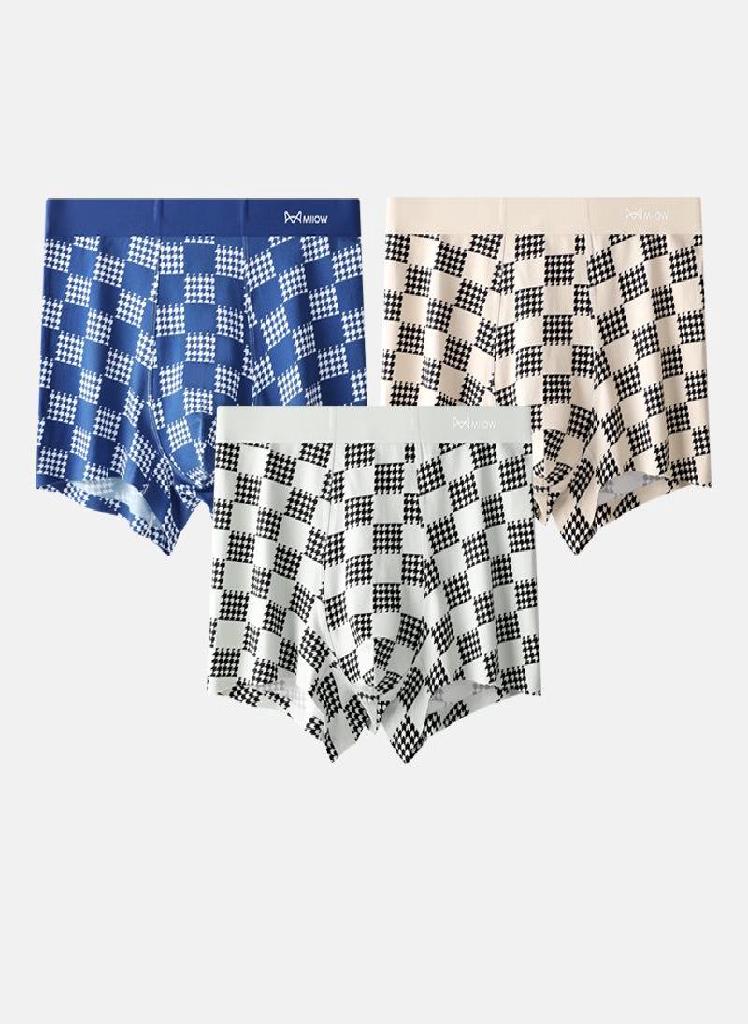 3pcs  Modal Men's Underwear AAA Antibacterial Oversized Checkered Underwear Boxing Shorts