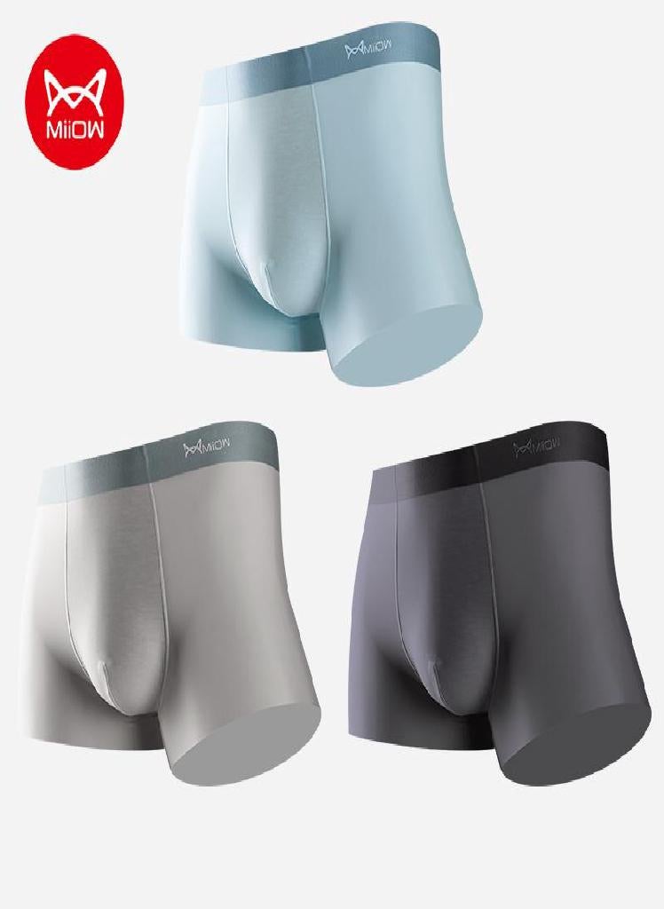 3Pcs Men's Ice Silk Flat Corner Traceless Thin Graphene Antibacterial Crotch Four Corner  Breathable Shorts