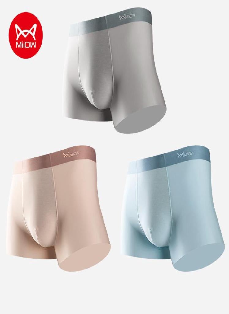 3Pcs Men's Ice Silk Flat Corner Traceless Thin Graphene Antibacterial Crotch Four Corner  Breathable Shorts