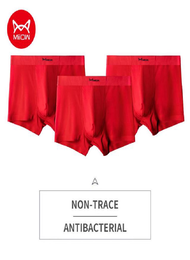 3Pcs  Modal Men Underwear Boxer Shorts New Year Red Underpants For Man Underware Cueca Male Panties Men's Boxershorts