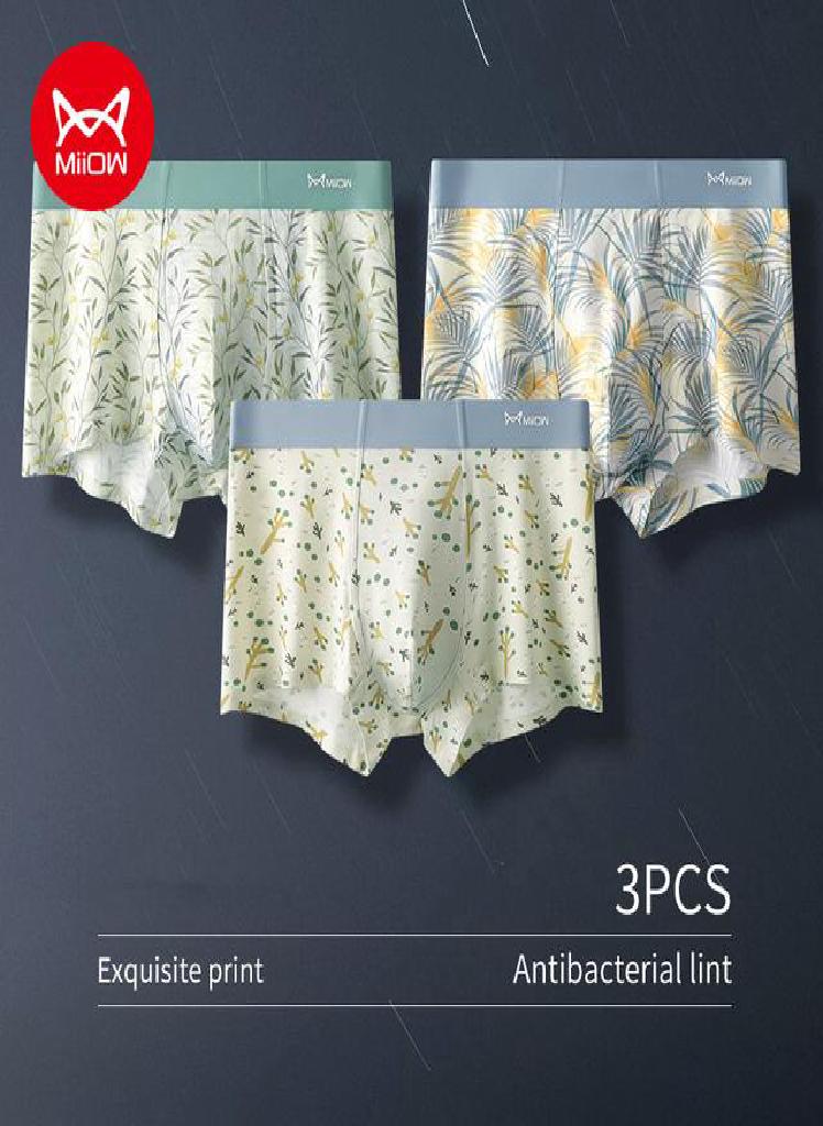3Pcs Fashion Print Men Underwear Refreshing Antibacterial Boxer Underpants Recycled Fiber U Pouch Boxershorts Man Panties