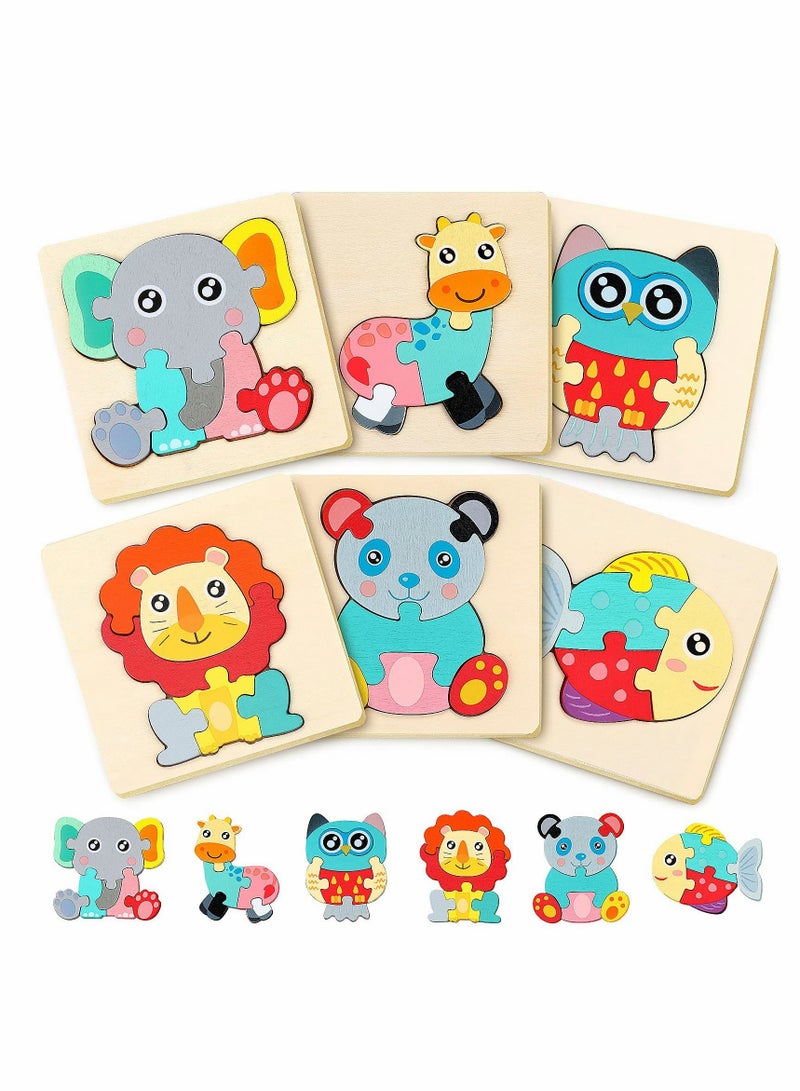 Wooden Puzzles for Toddler 1-3 Years Old Wood Jigsaw Puzzles for Boys Montessori Games and Educational Toys for Kids Wooden Toddler Puzzles Present (6Pack Animal)
