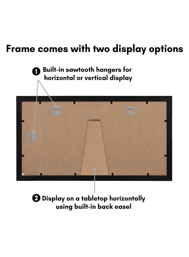 8x16 Collage Picture Frame in Black - Displays Three 5x7 Frame Openings - Engineered Wood Panoramic Picture Frame with Shatter Resistant Glass Hanging Hardware and Easel