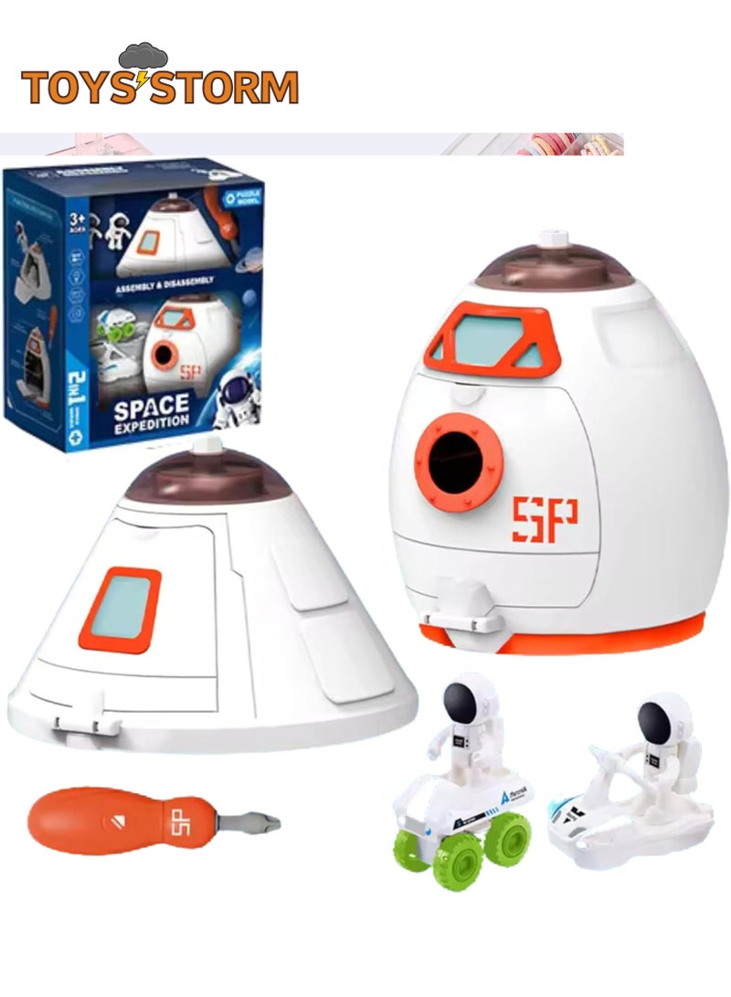 Plastic White Space craft Toy for Kids , Astronaut Figure and Openable Door - Fun Toy for Any Outer Space Mission & Adventure Space Playset ,2 Astronaut Figurine Toys for Boys and Girls
