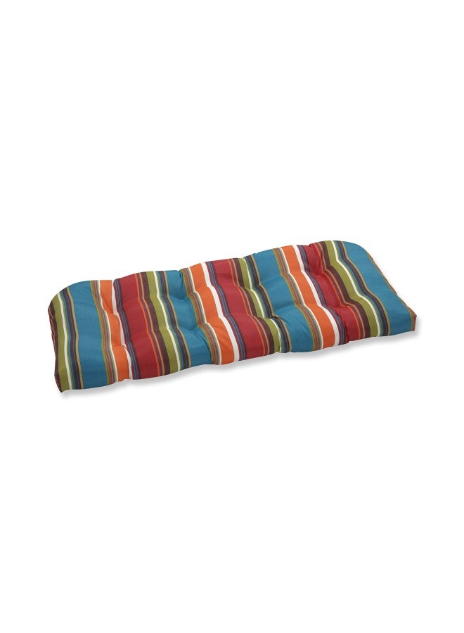 Outdoor Indoor Westport Teal Tufted Loveseat Cushion  44  x 19   Stripe