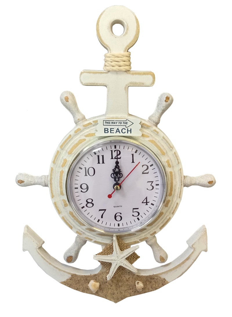 Clock Beach Sea Nautical Theme Boat Decoration  Mediterranean  Wood  Clock Beach Sea Theme Nautical Ship Ship Anchor Clock Wheel