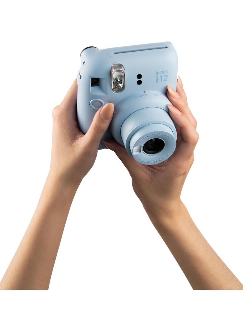 instax mini 12 instant film camera, auto exposure with Built-in selfie lens, Pastel Blue