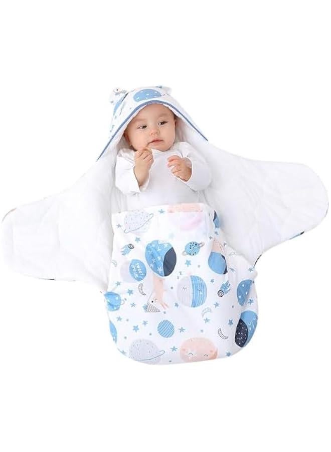 Baby Hooded Swaddle Soft Baby Swaddle Wrap Winter Sleeping Bag for Newborn Cotton Baby Wrap Blanket Newborn Swaddle Sleeping Bag Pure Cotton Spring Autumn Winter for Boys and Girls
