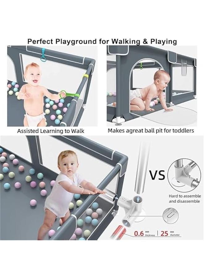 Baby Playpen, 150 x 180 x 68cm Large Playpen for Baby and Toddlers, Large Playard, Anti-Collision Foam Playpens with Breathable Mesh for Babies, Children's Fences Packable & Portable - Grey