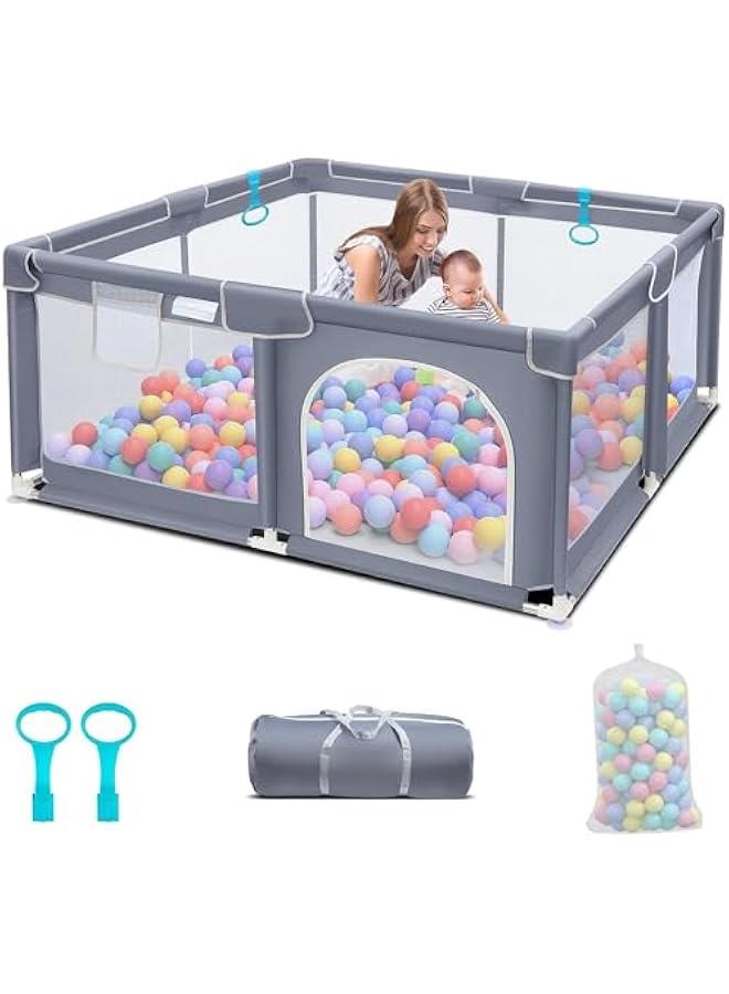 Baby Playpen, 150 x 180 x 68cm Large Playpen for Baby and Toddlers, Large Playard, Anti-Collision Foam Playpens with Breathable Mesh for Babies, Children's Fences Packable & Portable - Grey