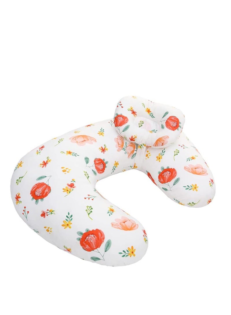 Nursing Pillow, Pregnancy Pillow with Cotton Pillowcase, U-shape Baby Feeding Pillow for Lactating Mothers Breastfeeding(Red Flower)