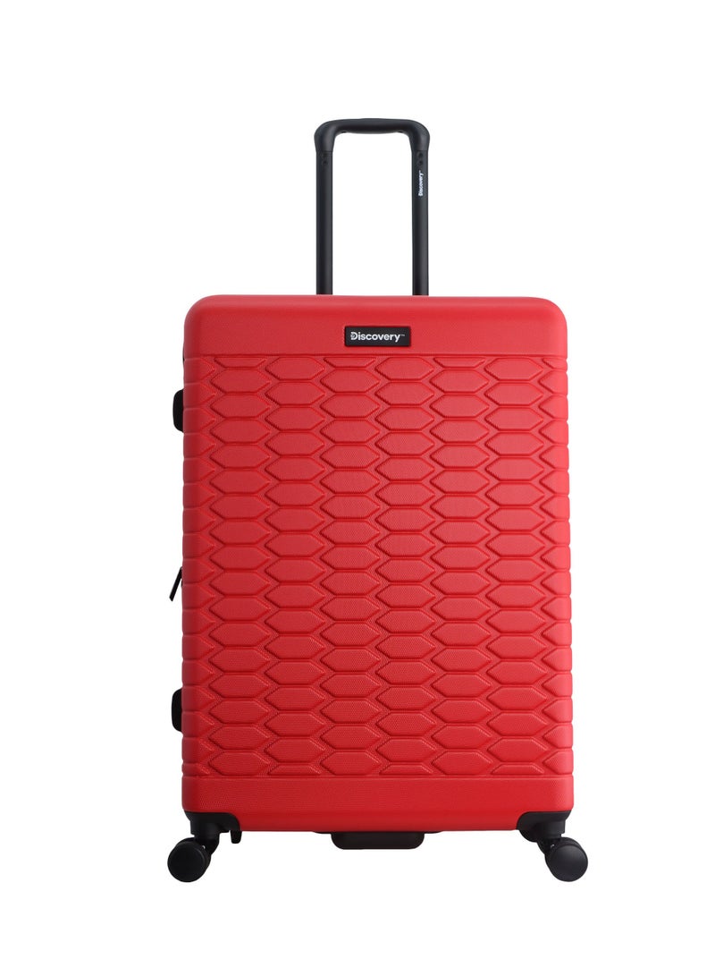 Discovery Reptile ABS Hardshell Large Check-In Luggage Red, Durable Lightweight Expandable Suitcase, 4 Double Wheel With TSA Lock Trolley Bag (28 Inch).