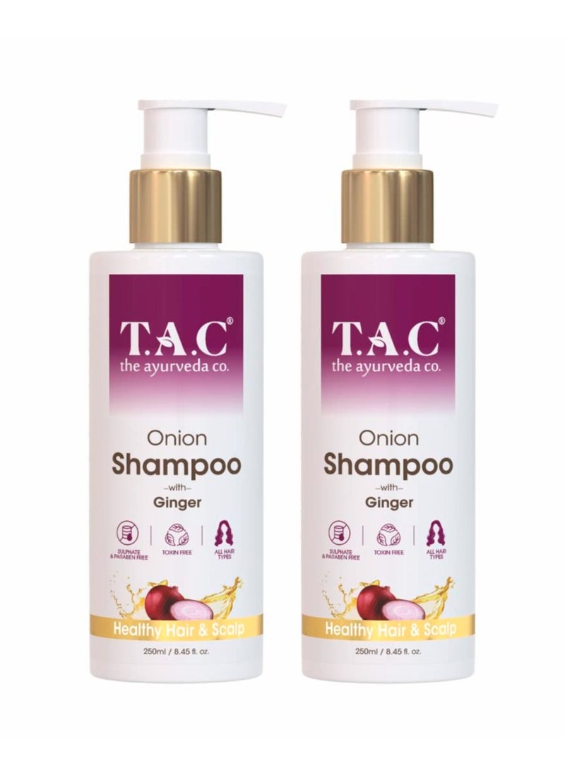 T.A.C The Ayurveda Co. Onion Hair Shampoo for Hair Fall Control with Red Onion & Black Seed Oil for Smooth Hair - Women & Men, Paraben Free, All Hair Types - 250ml (Pack of 2)