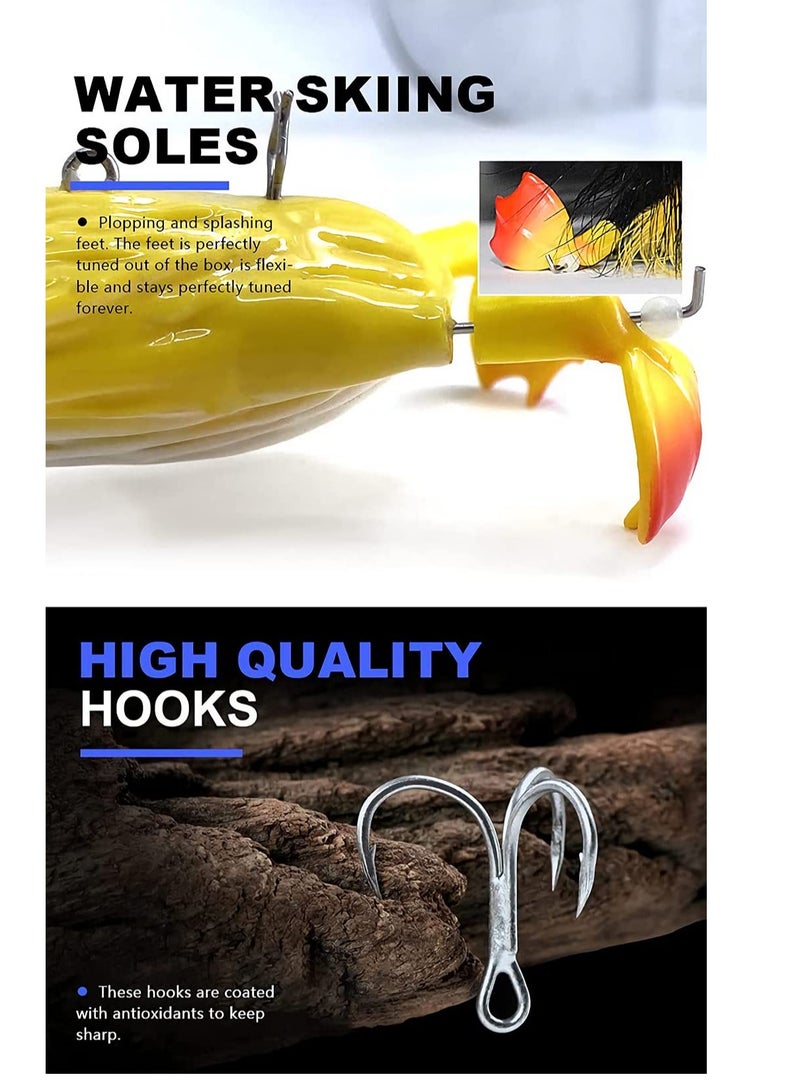 Duck Topwater Fishing bait Lure, Yellow Duckling Floating Artificial Bait Plopping and Splashing Feet Hard Fishing Tackle for sea and freshwater fishing