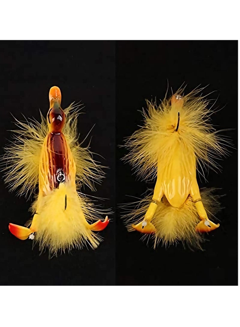 Duck Topwater Fishing bait Lure, Yellow Duckling Floating Artificial Bait Plopping and Splashing Feet Hard Fishing Tackle for sea and freshwater fishing