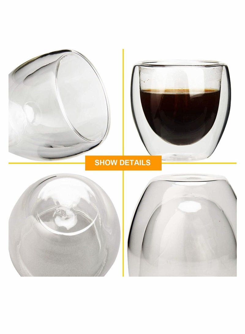 Double Walled Glass Coffee Mugs, Insulated Layer Coffee Cups, 4pcs Clear Glass Mugs, Espresso Shot Glass, Perfect for Cappuccino, Tea, Latte, Espresso, Hot Beverage, w i n e, Microwave Safe 2.7 Ounces