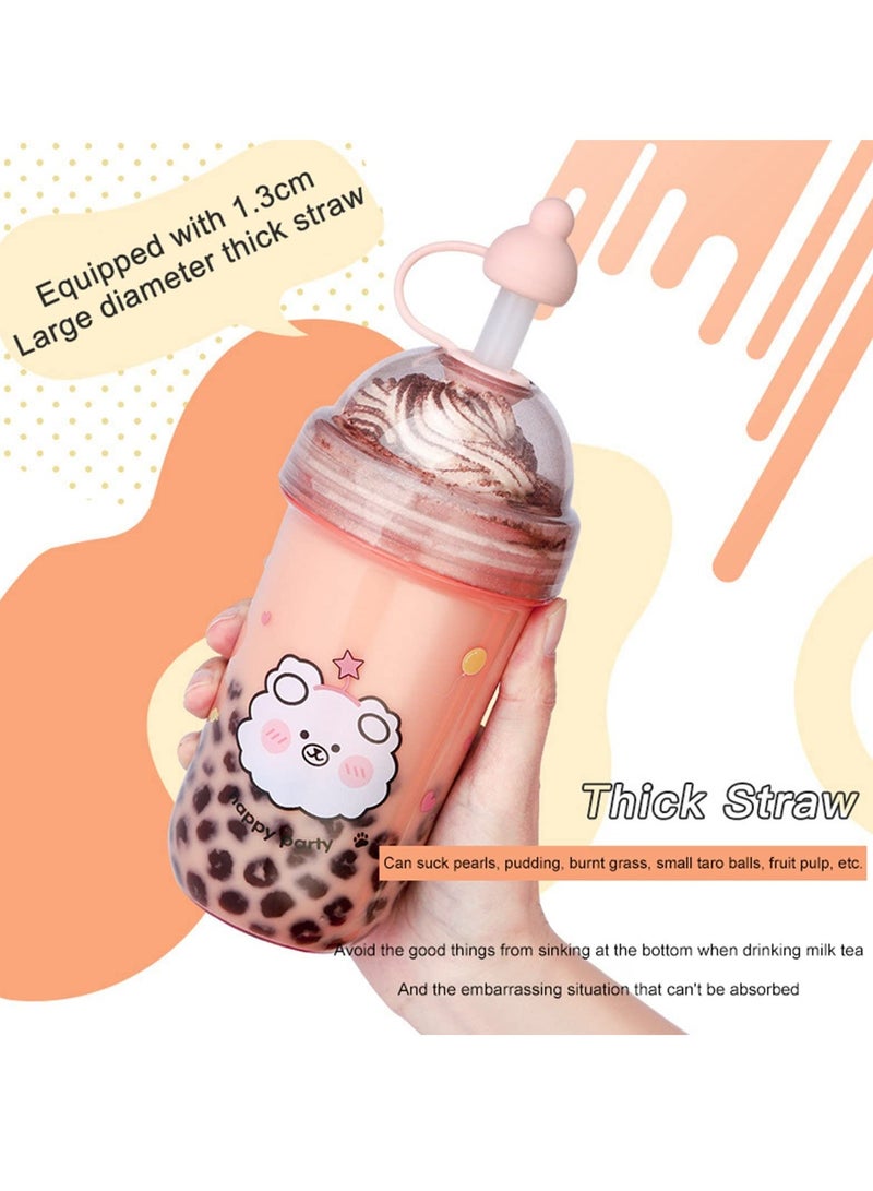 Bubble Tea Cup Reusable Plastic Tumbler with Straw Ice Coffee Tumbler Lid and Strap Wide Mouth Tea Cups, Straw Cup for Boba Coffee Drinks 23oz or 680ml BPA Free Dishwasher Safe Pink