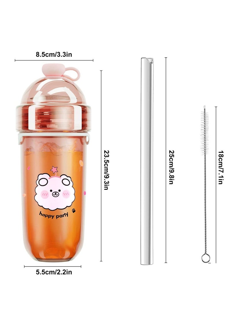 Bubble Tea Cup Reusable Plastic Tumbler with Straw Ice Coffee Tumbler Lid and Strap Wide Mouth Tea Cups, Straw Cup for Boba Coffee Drinks 23oz or 680ml BPA Free Dishwasher Safe Pink