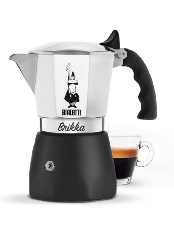 New Brikka Moka Pot The Only Stovetop Coffee Maker Capable Of Producing A Crema Rich Espresso 2 Cups 3.38 Oz Aluminum And Black