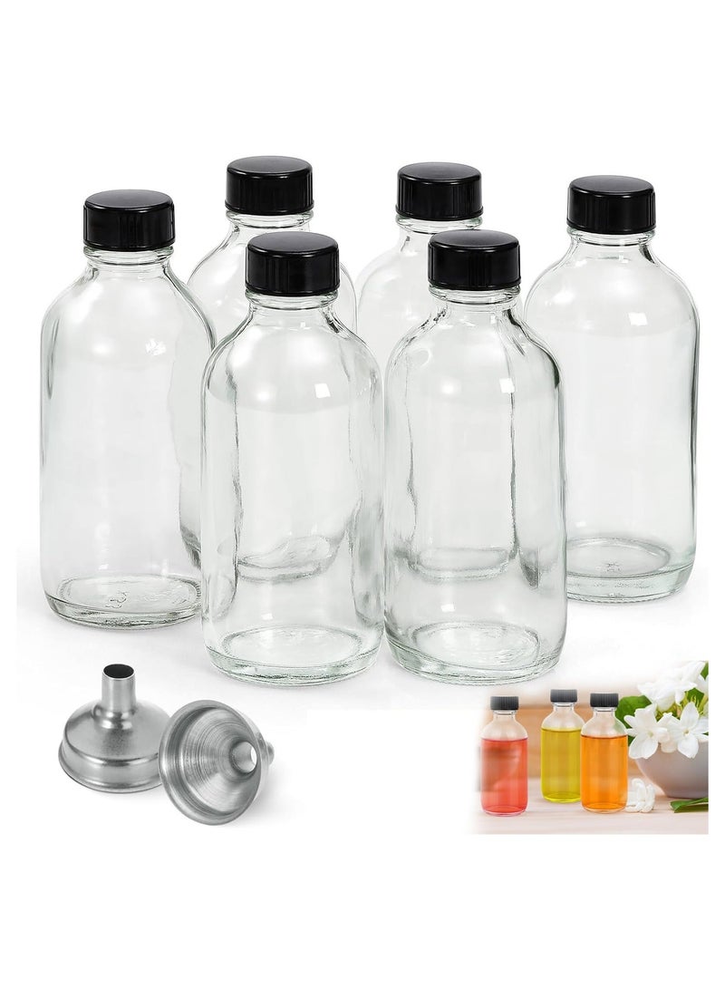 4 Oz Transparent Small Glass Bottle with Lid, with 2 Stainless Steel Funnels (6 PCS, 118 ML)