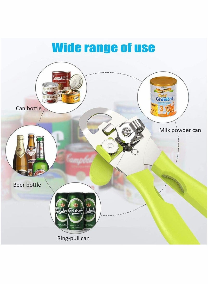 Can Opener Heavy Duty Can 4 in 1 Kitchen Stainless Steel Opener Manual Smooth Edge Durable Food Safe Cut Tool Tin Jar Bottle Opener Hand Grip for Seniors with Arthritis Hands