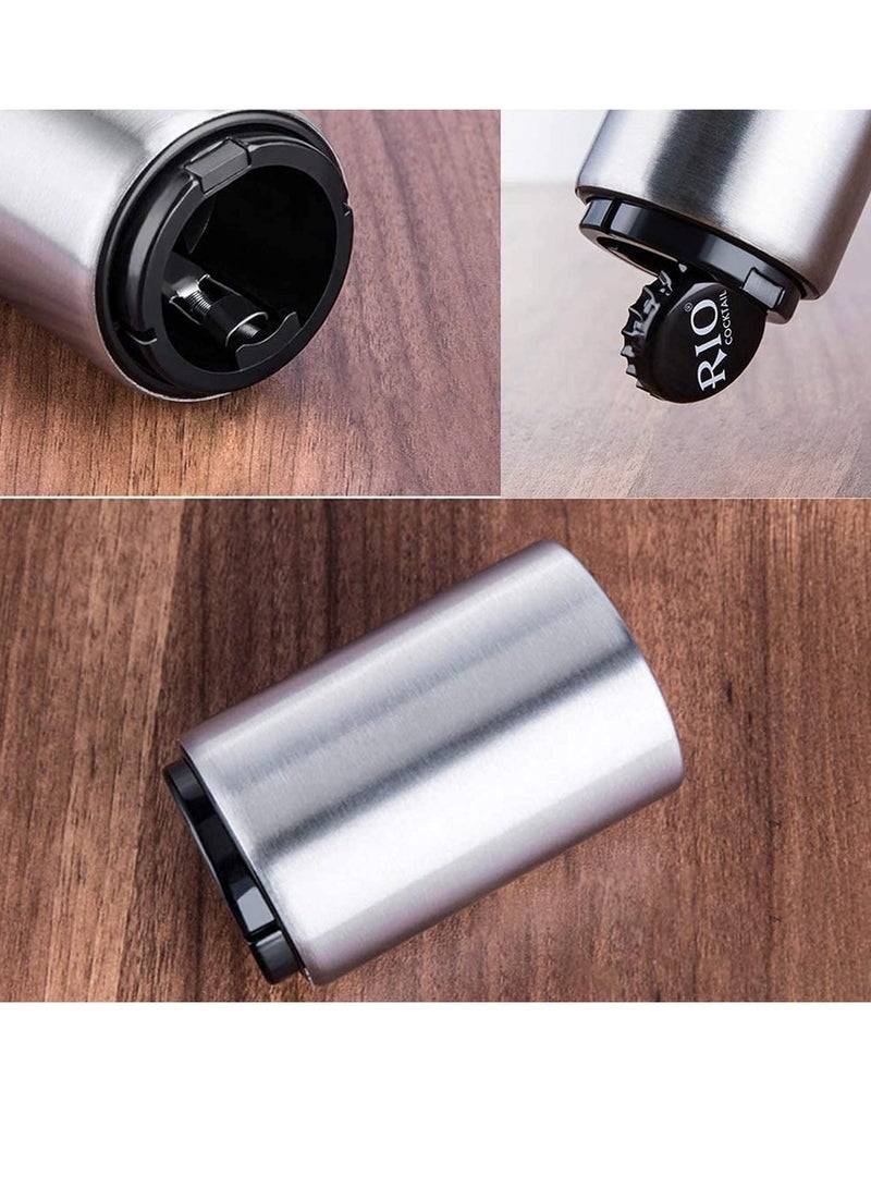 Magnetic Bottle Opener, Stainless Steel Automatic Bottle Opener, Push Pull Bottle Lid Lifter, Gift for Men, can Open Bottle in Half a Second 2 PCS