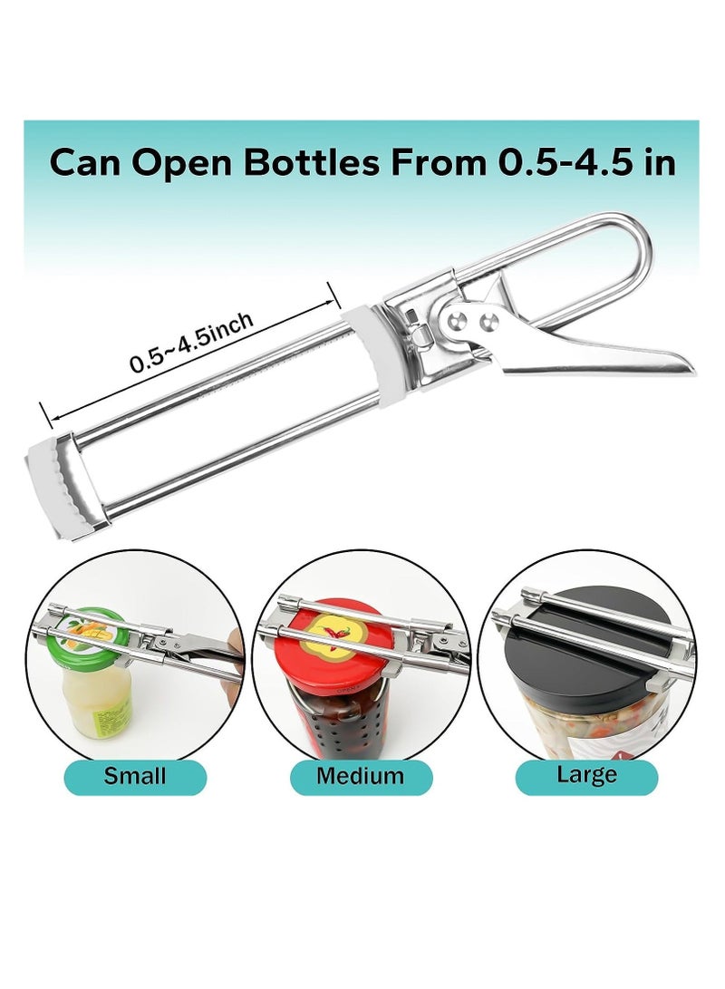 Adjustable Jar Opener for Weak Hands Easy Jar Opener for Seniors with Arthritis, Multifunctional Stainless Steel Can Opener Jar Lid Gripper Manual Bottle Opener Kitchen Gadgets (2 PCS)