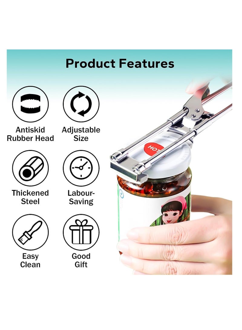 Adjustable Jar Opener for Weak Hands Easy Jar Opener for Seniors with Arthritis, Multifunctional Stainless Steel Can Opener Jar Lid Gripper Manual Bottle Opener Kitchen Gadgets (2 PCS)