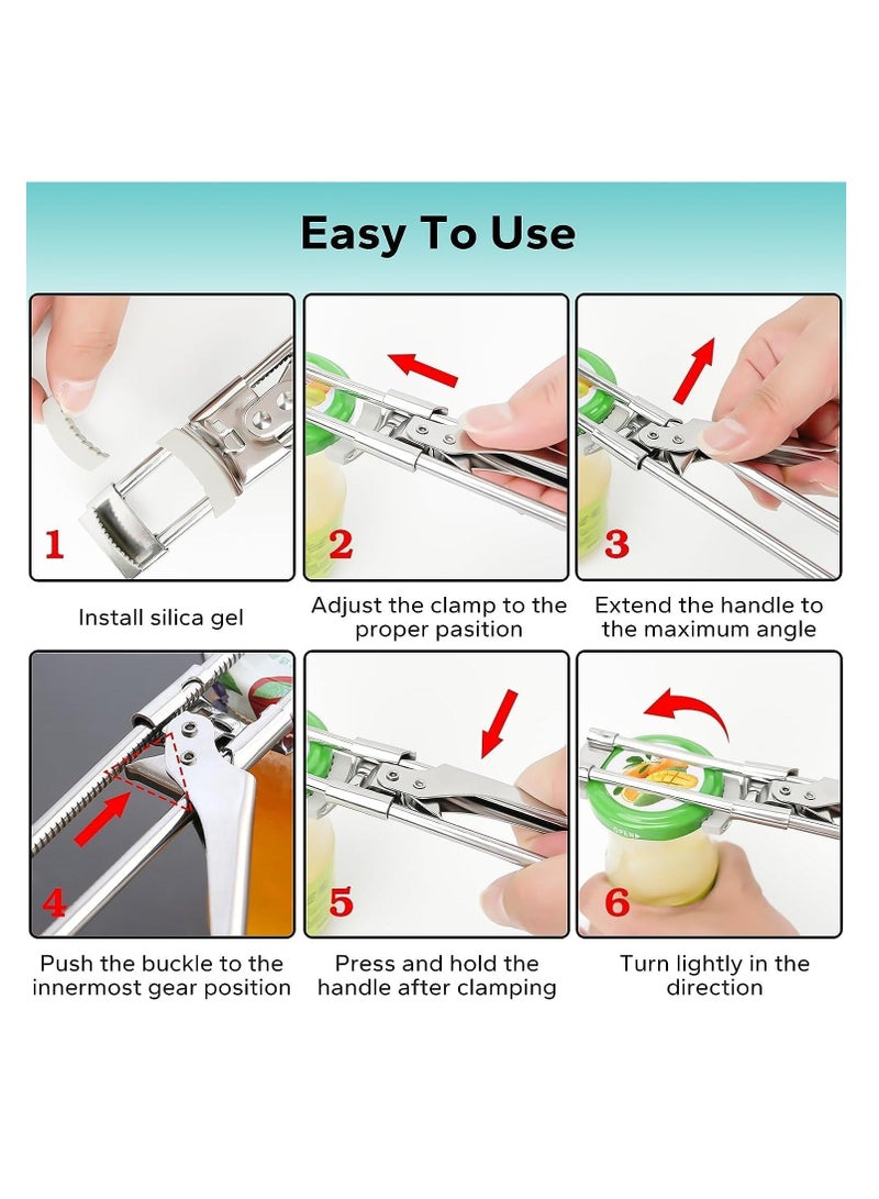 Adjustable Jar Opener for Weak Hands Easy Jar Opener for Seniors with Arthritis, Multifunctional Stainless Steel Can Opener Jar Lid Gripper Manual Bottle Opener Kitchen Gadgets (2 PCS)