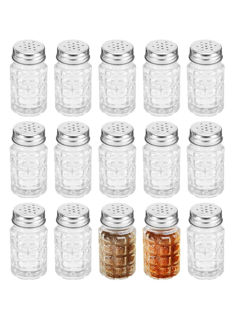 Retro Style Salt and Pepper Shakers, 2 oz Clear Glass Salt Shaker, with Stainless Steel Lids for Kitchen Counter Table Restaurant Hold Various Condiments(16 Pcs)