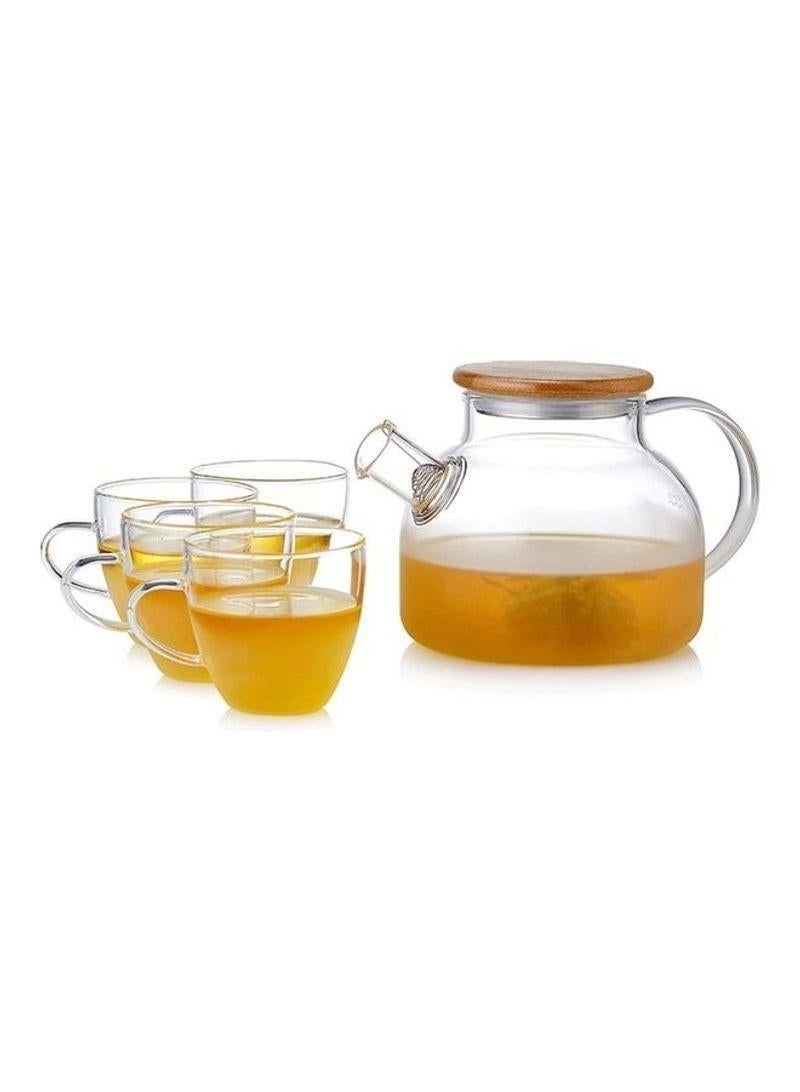 5-Piece Heat Resistant Glass Teapot Set Stovetop And Microwave Safe Heat Resistant Glass Borosilicate Teapot Glass Kettle With Removable Filter Spout For Loose Leaf Tea And Blooming Tea