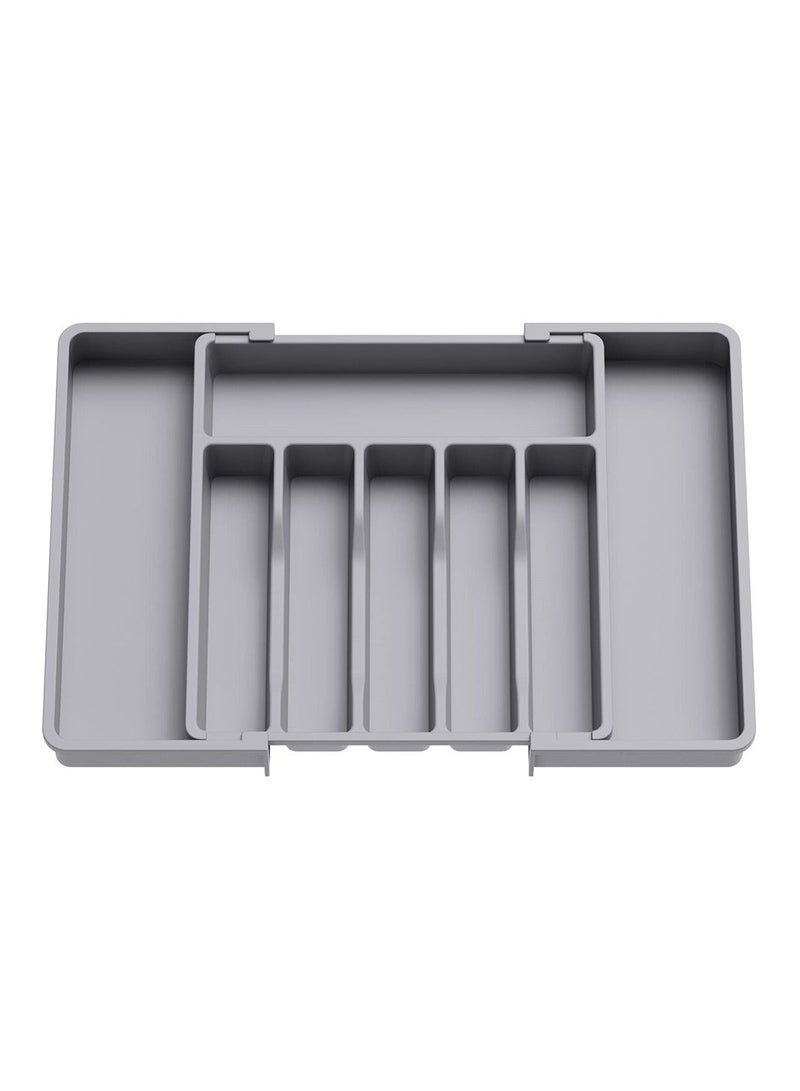 Cutlery Tray, Silverware Organizer, Expandable Utensil Tray for Drawer, Adjustable Cutlery Holder for Kitchen Drawer Holding Flatware Spoons Forks, Grey