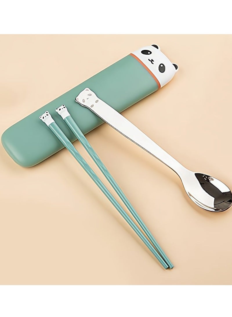 Chopsticks Flatware Set Silicone Lightweight Chopstick and Stainless Steel Spoon Reusable Portable Utensil for Kids Students Office Lady Camping Traveling