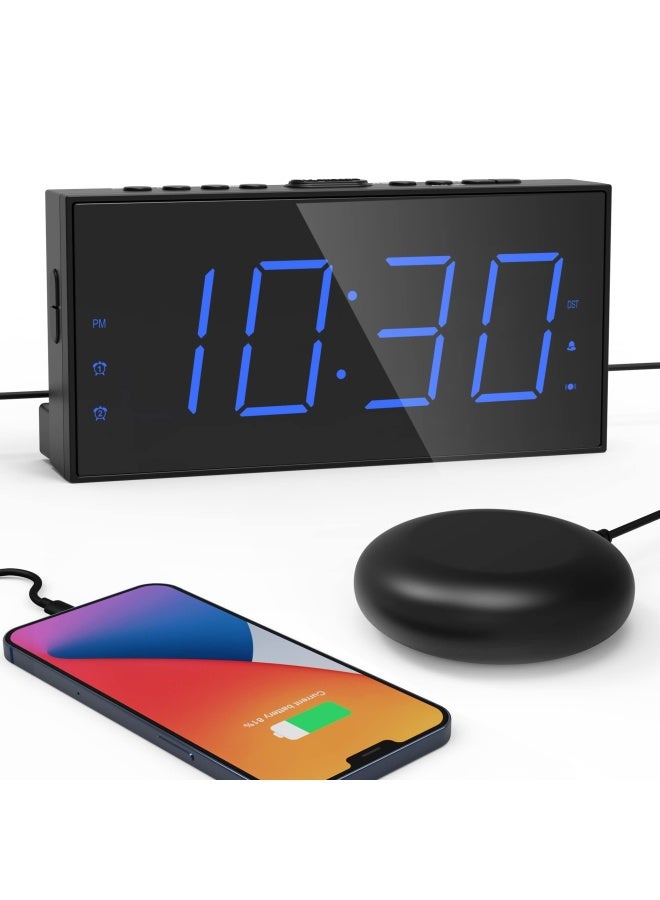 ROCAM Vibrating Alarm Clock  Extra Loud Alarm Clock with Bed Shaker for Heavy Sleepers  Hearing impaired  Dual Alarm Clock with USB Charger  Battery Backup 7.5 Large Display Digital Clock with Dimmer