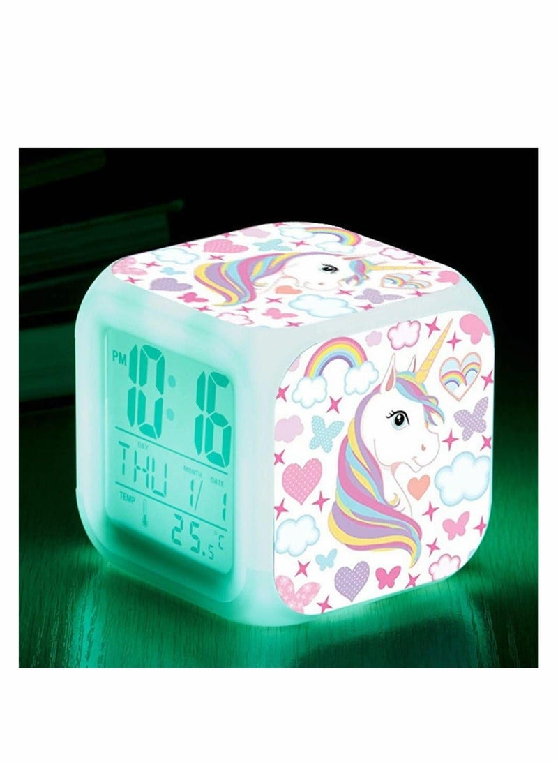 Kids Alarm Clocks, Digital Wake Up Clock 7 Colors Changing Light Bedside Clock with 8 Alarm Sounds Date Calendar Temperature