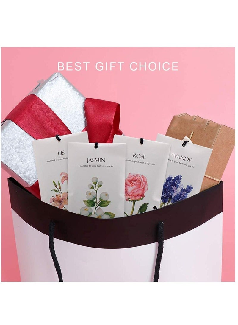 Lavender Jasmine Lily Rose Flower Sachet 1Box 12Pcs 12 Packs Closet Air Deodorizer Freshener Scented Drawers Sachets Long Lasting Smell Goods for House 4 Scent Home Car Fragrance Products