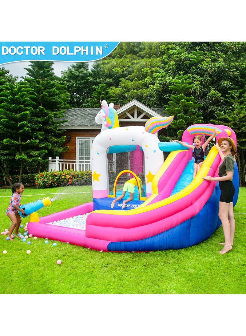 Doctor Dolphin Inflatable Bounce House for Kids Unicorn Bouncy House with Blower Toddle Bouncy Castle Kids Slide for Outdoor 63103