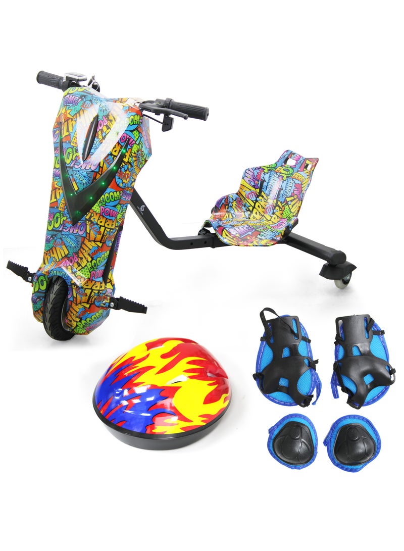 Drifting Electric Scooter for Kids & Adults - 350W Motor 36V Battery Bluetooth LED Headlights Safety Gear 8inch Tires 10-25 km Range (Grafiti Big)