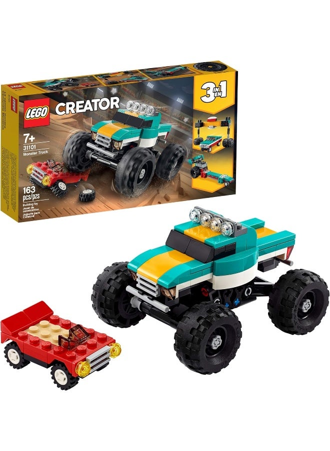 LEGO Creator 3in1 Monster Truck Toy 31101 Cool Building Kit for Kids, New 2020 (163 Pieces)