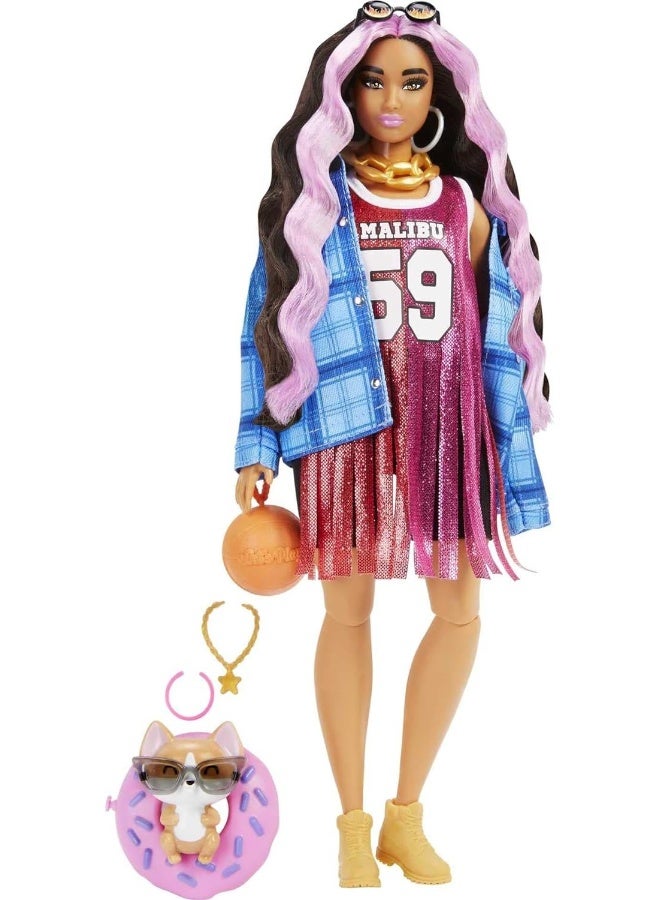 Barbie Extra Doll 13 in Basketball Jersey & Bike Shorts with Pet Corgi