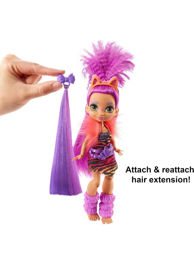 Cave Club Roaralai Doll 10-inch, Purple Hair Poseable Prehistoric Fashion Doll with Dinosaur Pet and Accessories