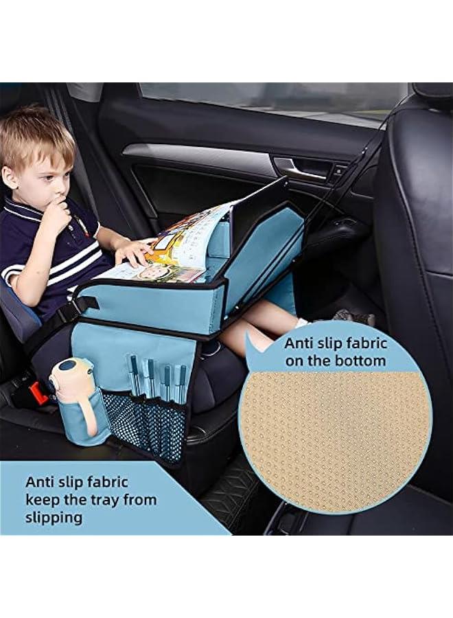 Car Seat Tray for Kids Travel, Toddler Travel Tray for Car Airplane, Car Trays for Kids Roadtrip Essentials, Carseat Table For Kids Road Trip Activities, Lap Desk Organizer(Lion Blue)