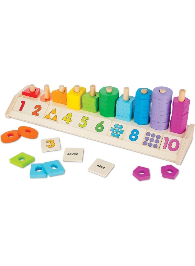 Melissa & Doug Counting Shape Stacker Wooden Educational Toy With 55 Shapes and 10 Number Tiles