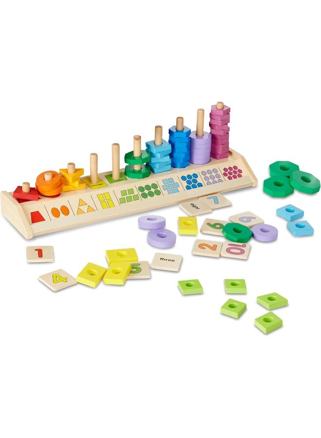 Melissa & Doug Counting Shape Stacker Wooden Educational Toy With 55 Shapes and 10 Number Tiles