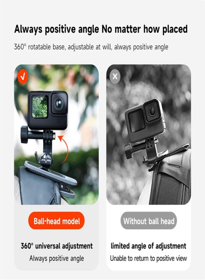 Backpack Clip Mount 360 Swivel Ball Joint Shoulder Bag Belt Strap Mounts Accessories For Gopro 12 11 10 9 8 7 6 5 Insta 360 X3 Ace Pro Dji Action 3 4 Osmo Pocket 3 Bike Motorcycle Accessory