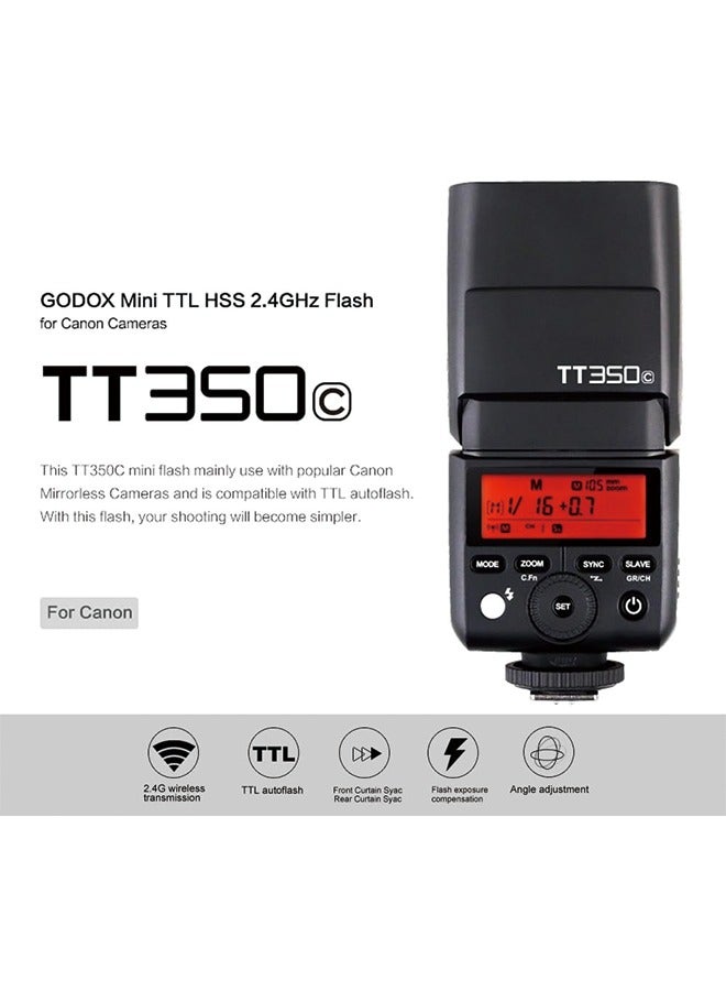 Godox TT350C Flash for Canon Camera, 2.4G Wireless Speedlight Canon GN36 1/8000s HSS Speedlite, Mini Thinklite TTL Camera Flash Compatible for Canon Camera